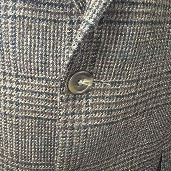 Chaps Ralph Lauren Wool Plaid Blazer Mens 46 R Vintage 80's Jacket Tan Blue Coat - Picture 10 of 10